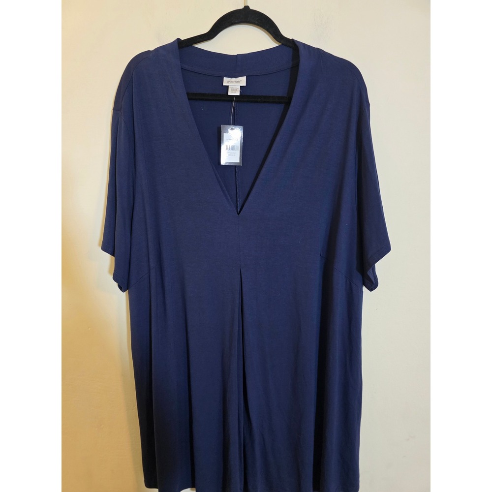 Avenue Kaylie Hi Lo Navy Blue V-Neck Pleated Tunic Top Plus‎ Size 26/28 NWT